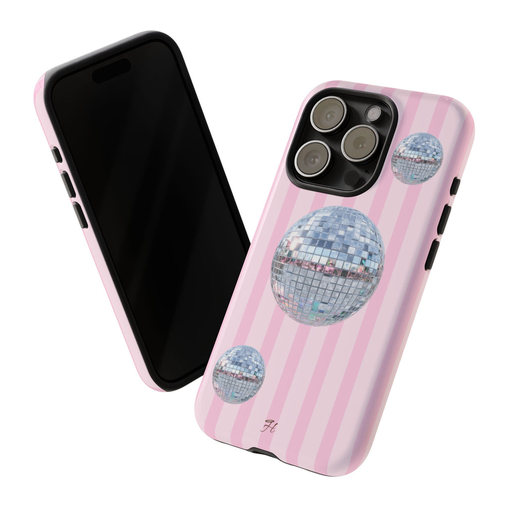 Disco Mirror Ball Phone Case | Pink Stripes - Halo Collective