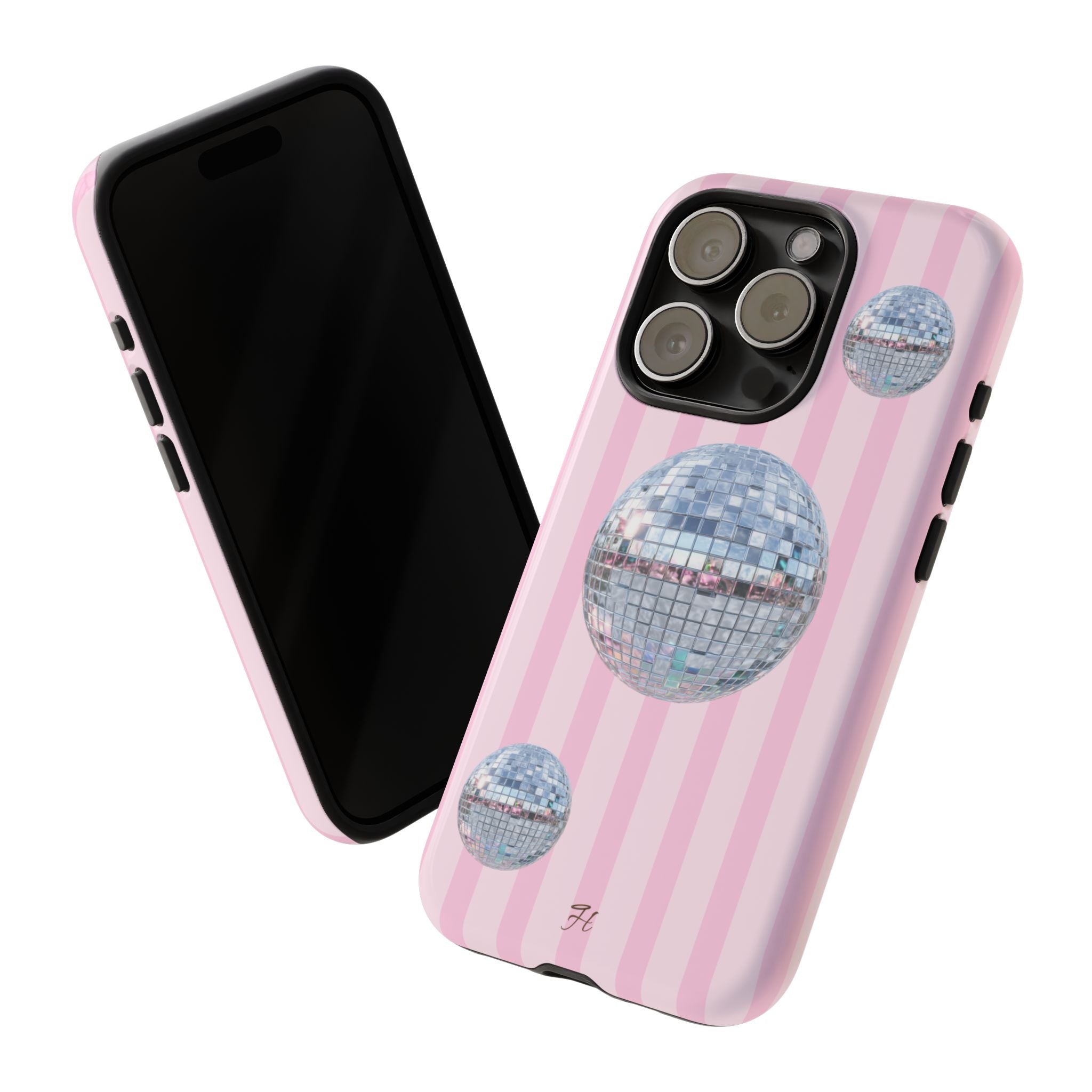 Disco Mirror Ball Phone Case | Pink Stripes - Halo Collective