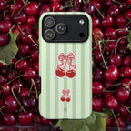 Cherry Bow Phone Case | Green Stripes