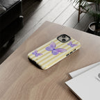Purple Watercolor Butterflies Phone Case | Yellow Cream Stripes - Halo Collective