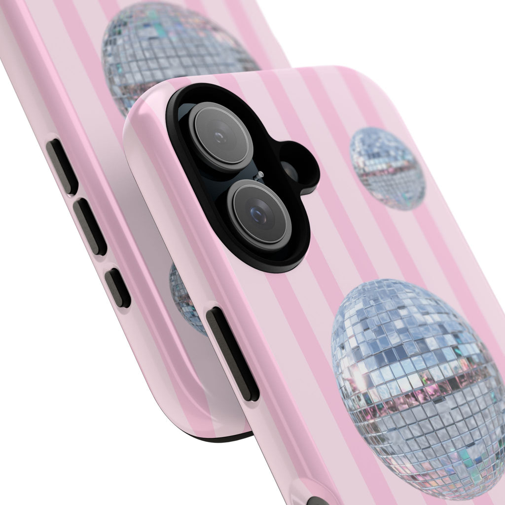 Disco Mirror Ball Phone Case | Pink Stripes - Halo Collective