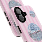 Disco Mirror Ball Phone Case | Pink Stripes - Halo Collective