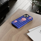 Pink Jellyfish Phone Case | Navy Blue Stripes - Halo Collective
