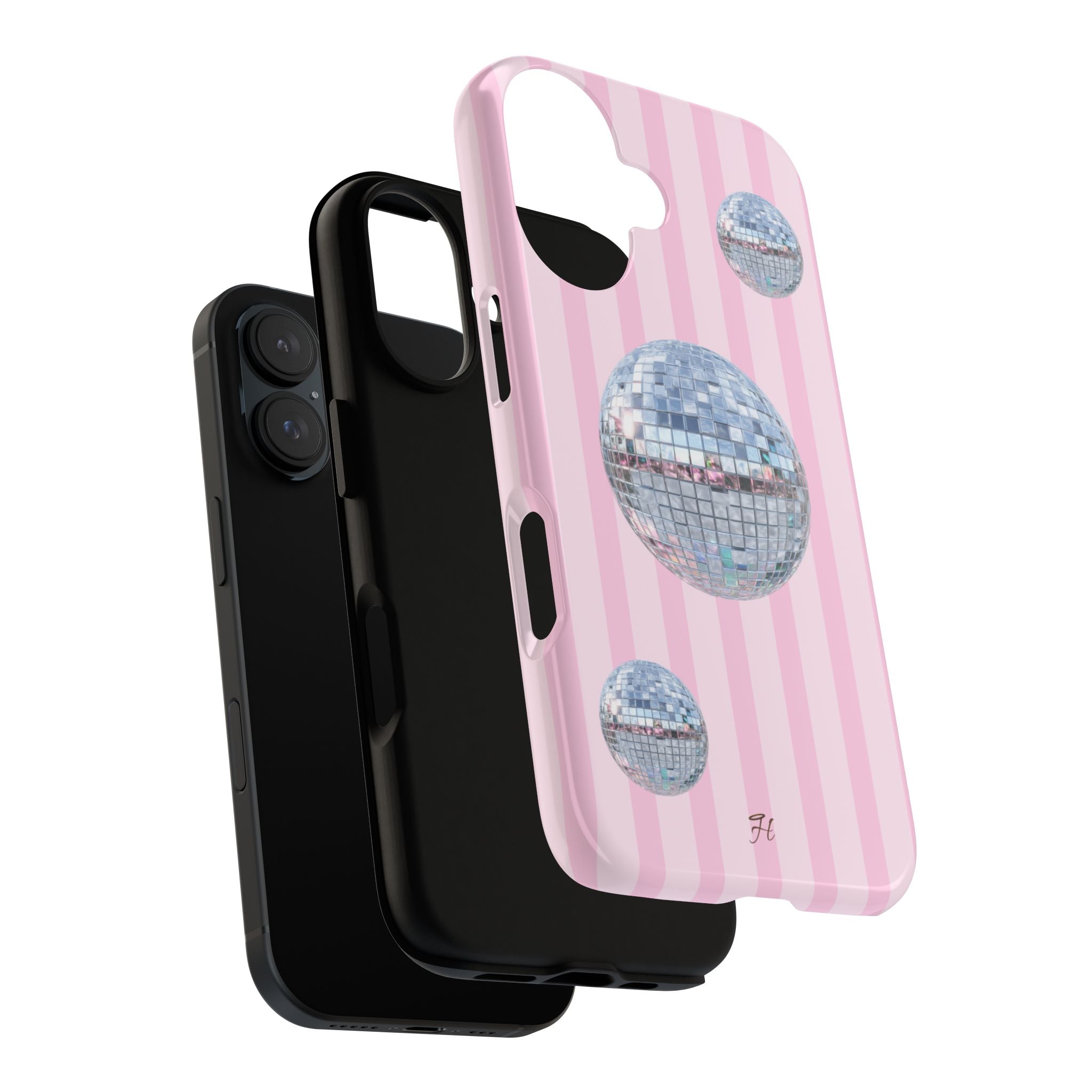 Disco Mirror Ball Phone Case | Pink Stripes - Halo Collective