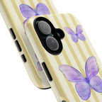 Purple Watercolor Butterflies Phone Case | Yellow Cream Stripes - Halo Collective