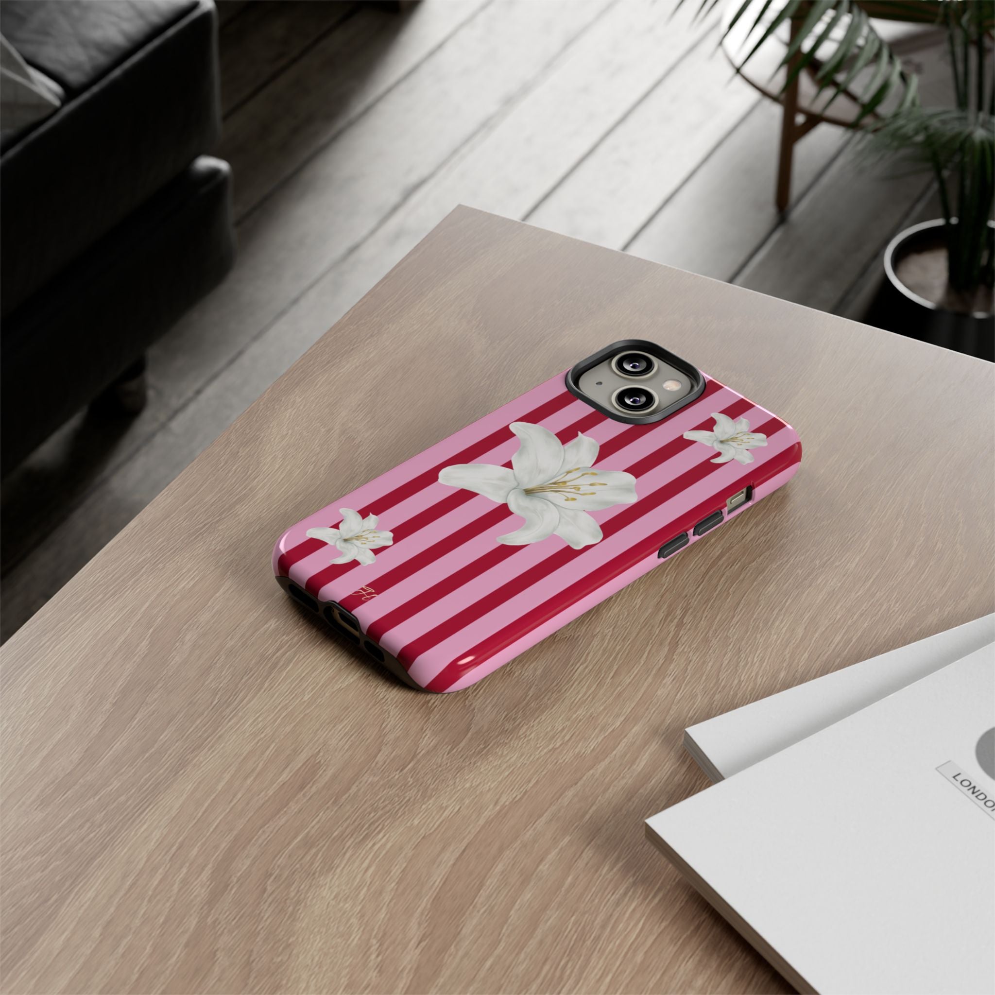 White Lily Phone Case | Cherry Stripes - Halo Collective