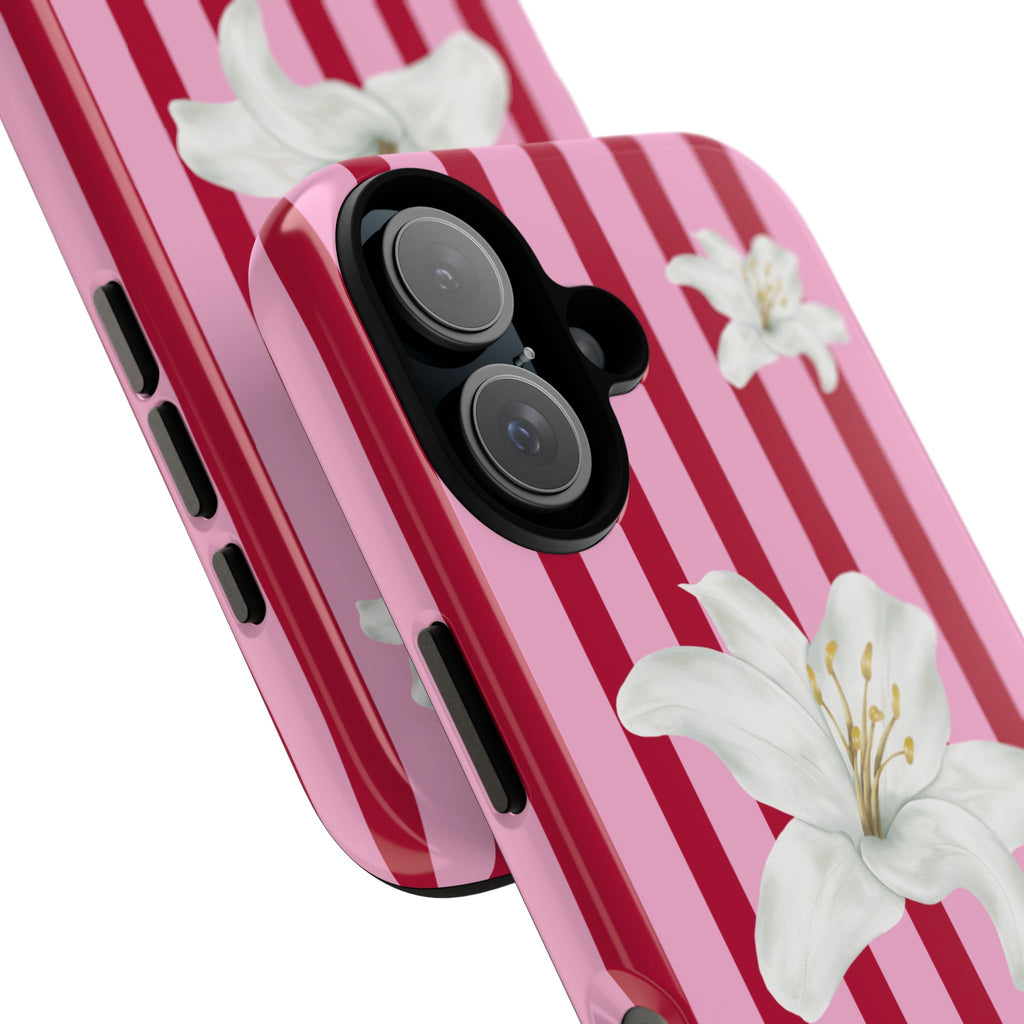 White Lily Phone Case | Cherry Stripes - Halo Collective