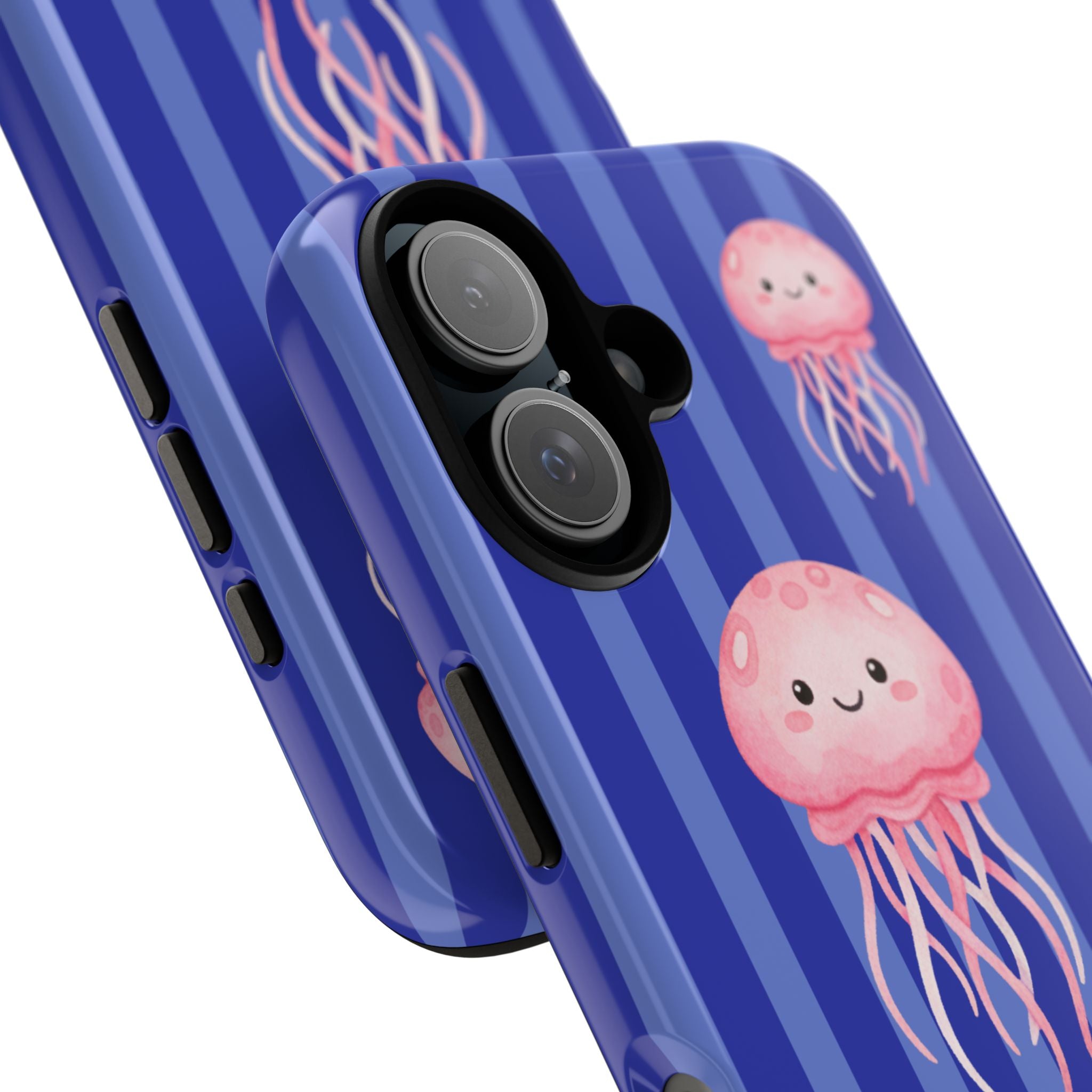 Pink Jellyfish Phone Case | Navy Blue Stripes - Halo Collective