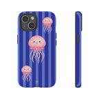 Pink Jellyfish Phone Case | Navy Blue Stripes - Halo Collective