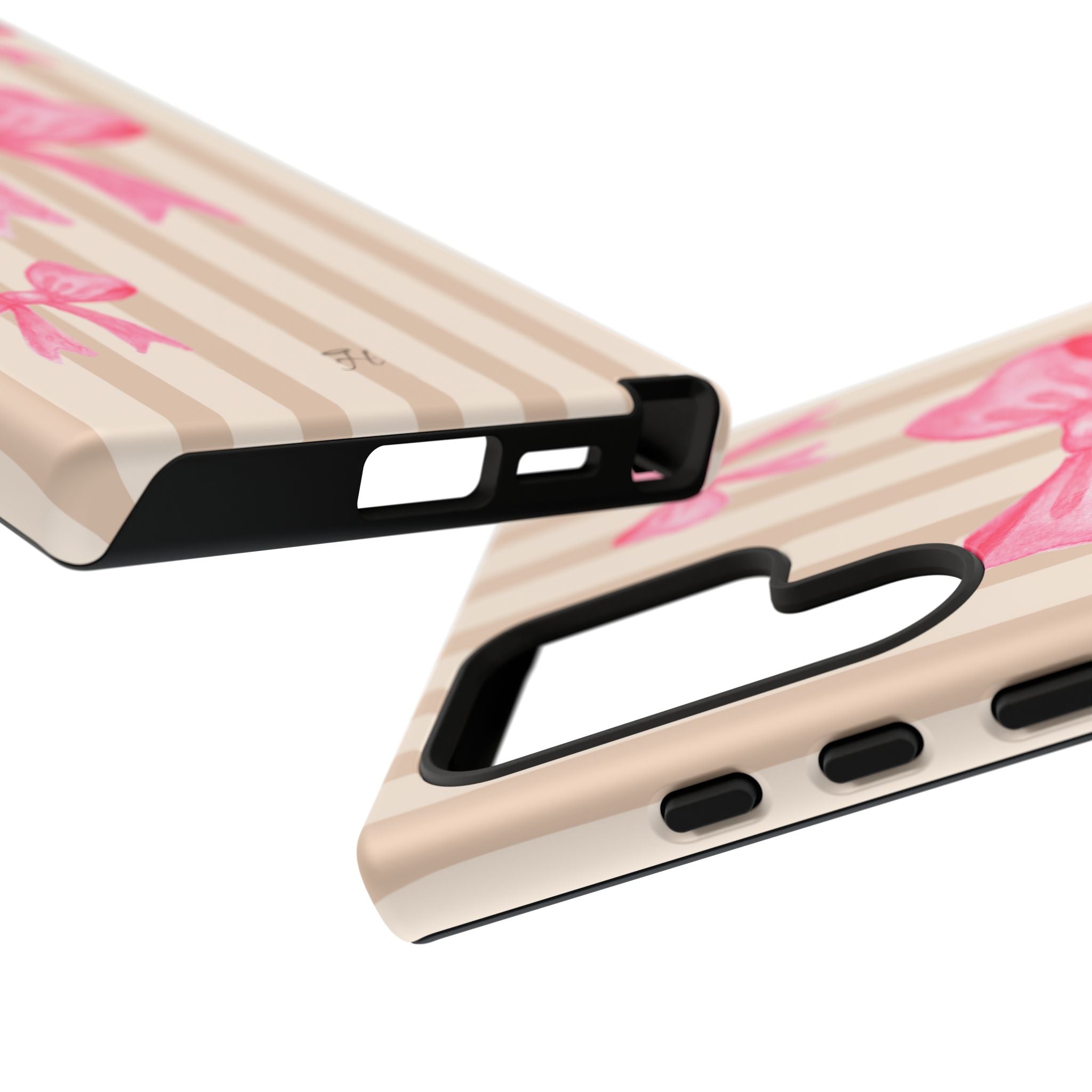 Pink Bows Phone Case | Brown Beige Stripes - Halo Collective