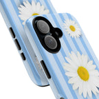 Daisy Stripe Tough Phone Case — Blue Floral Protective Cover - Halo Collective