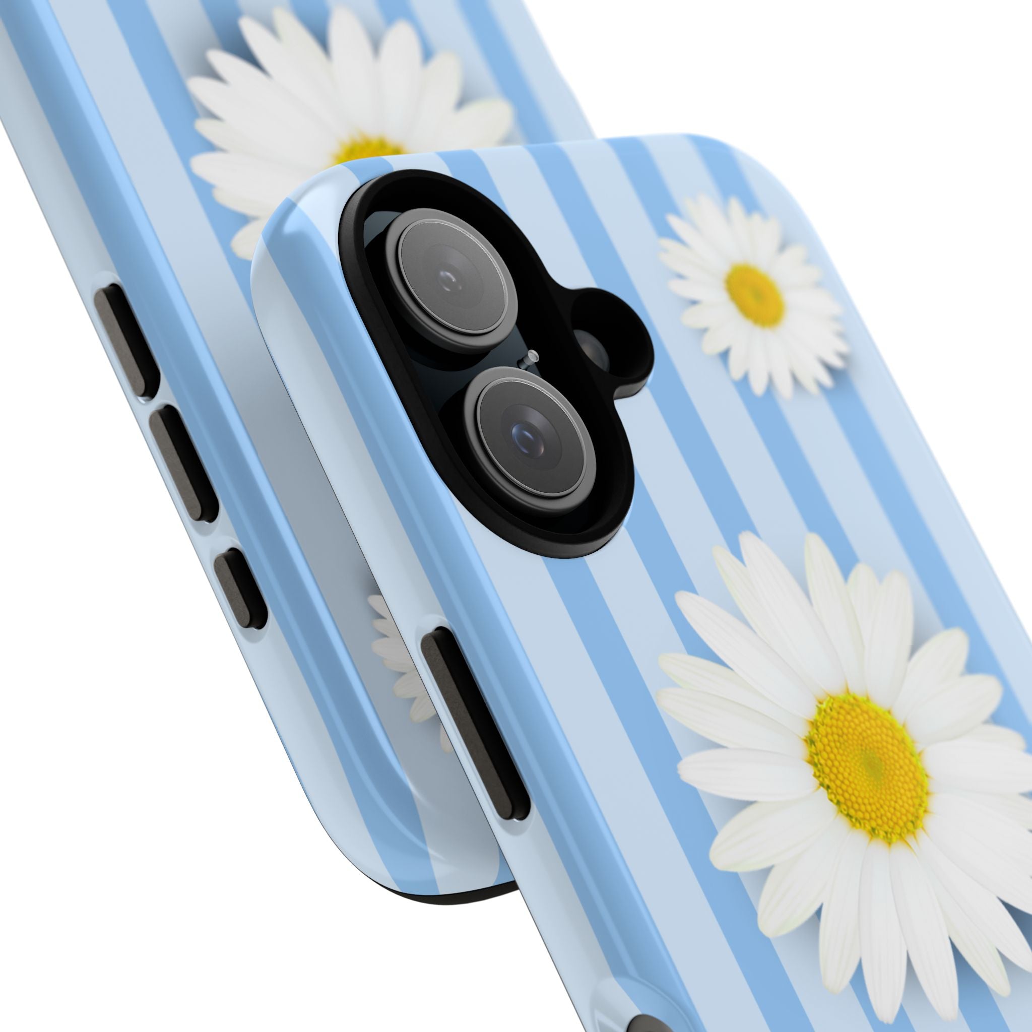Daisy Stripe Tough Phone Case — Blue Floral Protective Cover - Halo Collective