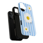 Daisy Stripe Tough Phone Case — Blue Floral Protective Cover - Halo Collective