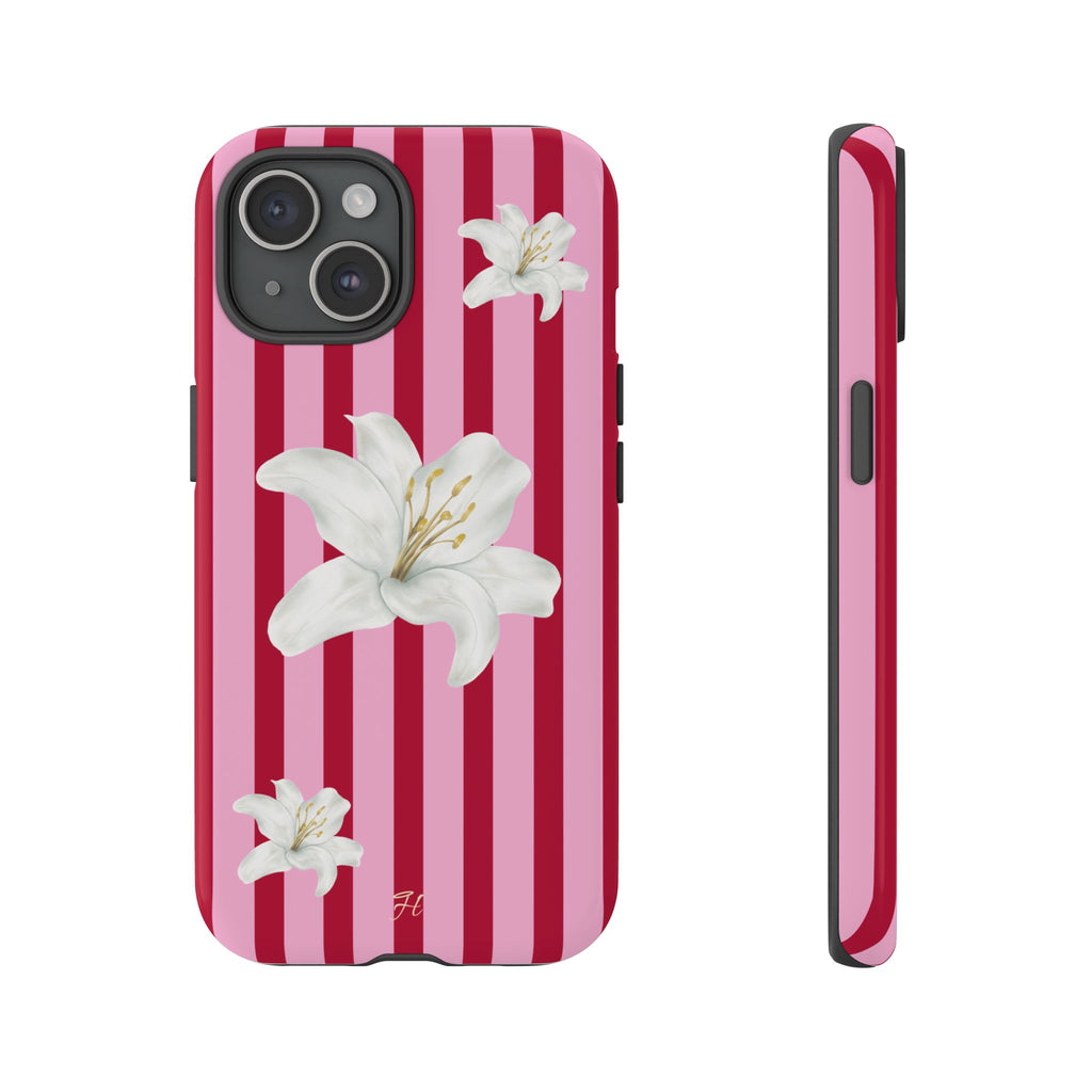 White Lily Phone Case | Cherry Stripes - Halo Collective