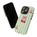 Cherry Bow Phone Case | Green Stripes