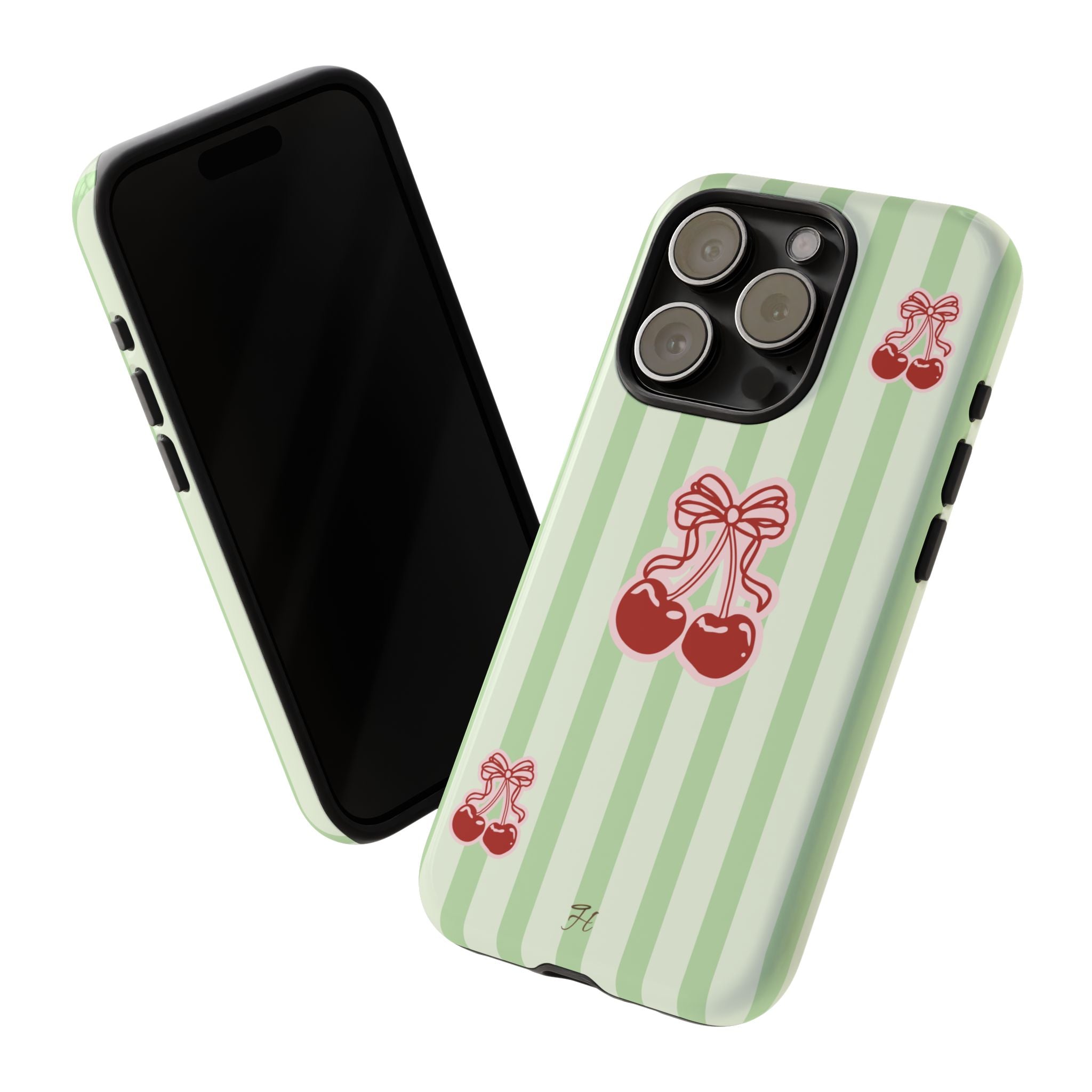 Cherry Bow Phone Case | Green Stripes