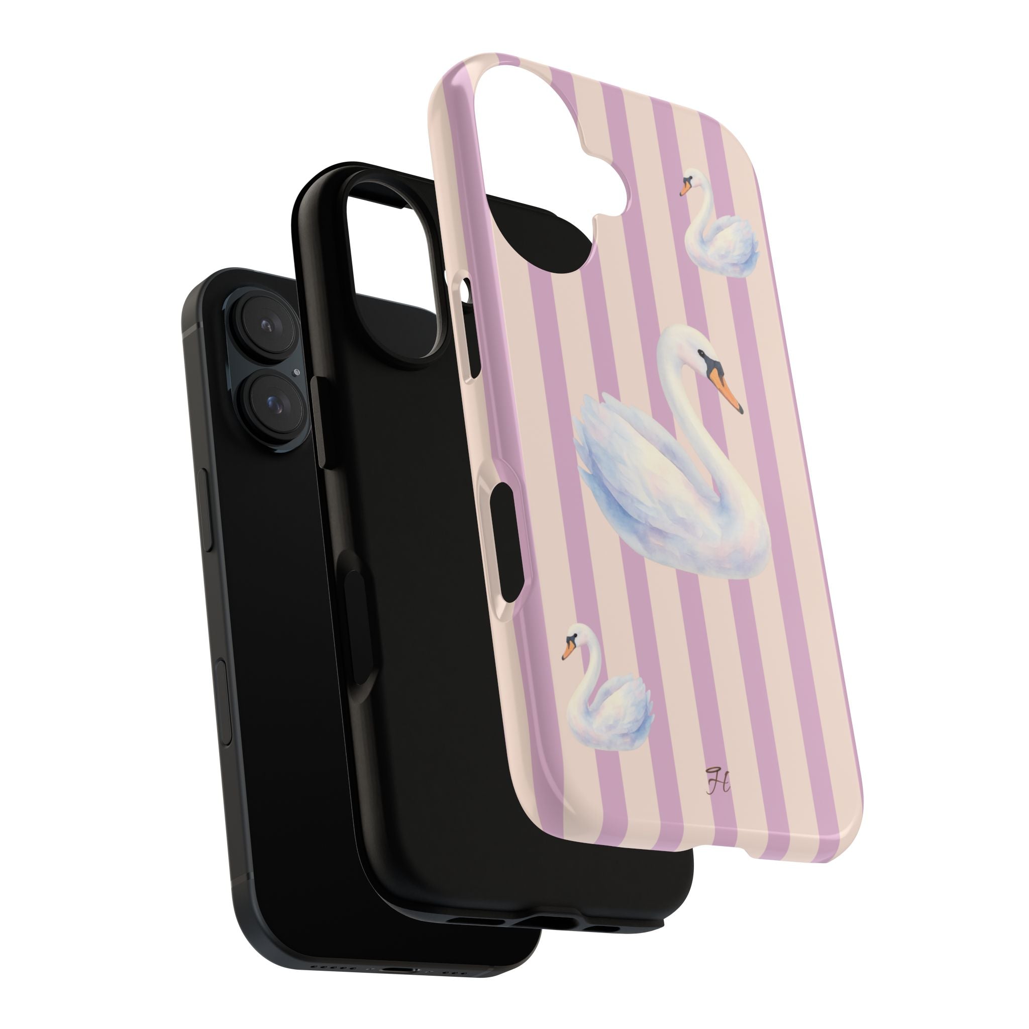 Swan Phone Case | Lilac Stripes - Halo Collective