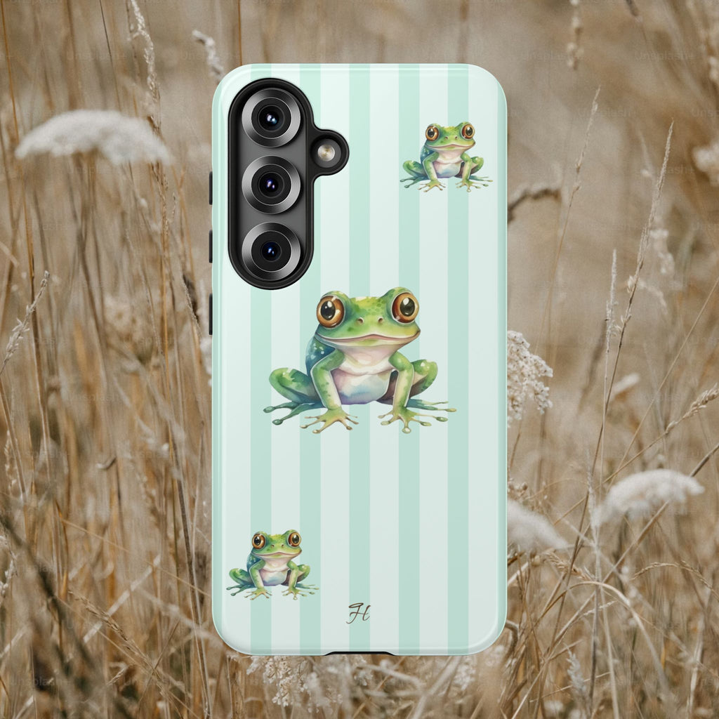 Green Frog Phone Case | Mint Green Stripes - Halo Collective