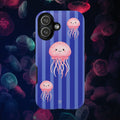Pink Jellyfish Phone Case | Navy Blue Stripes - Halo Collective