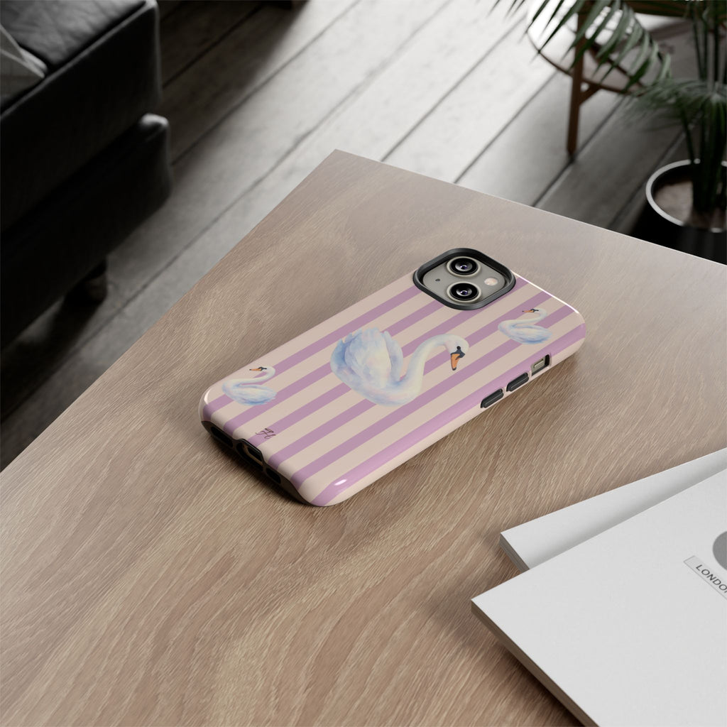 Swan Phone Case | Lilac Stripes - Halo Collective