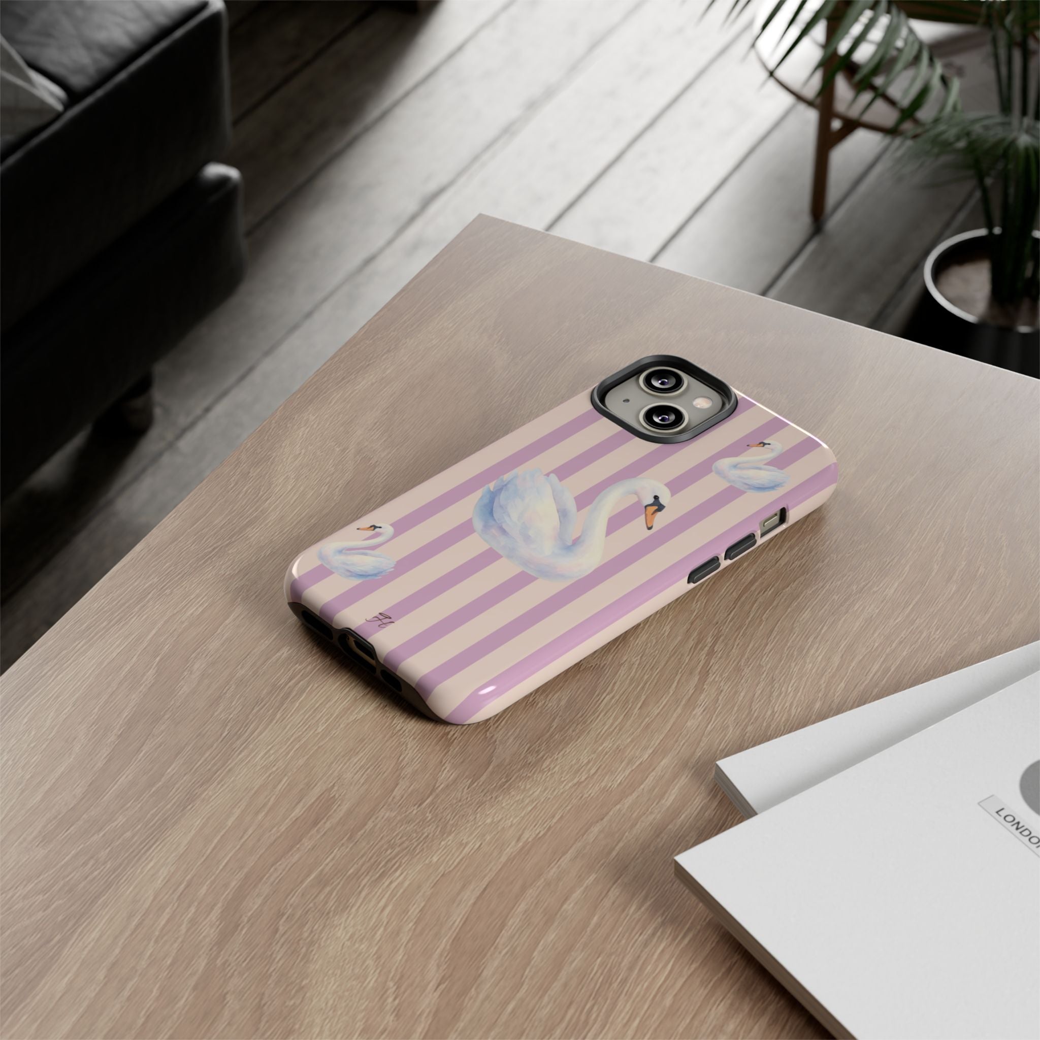 Swan Phone Case | Lilac Stripes - Halo Collective