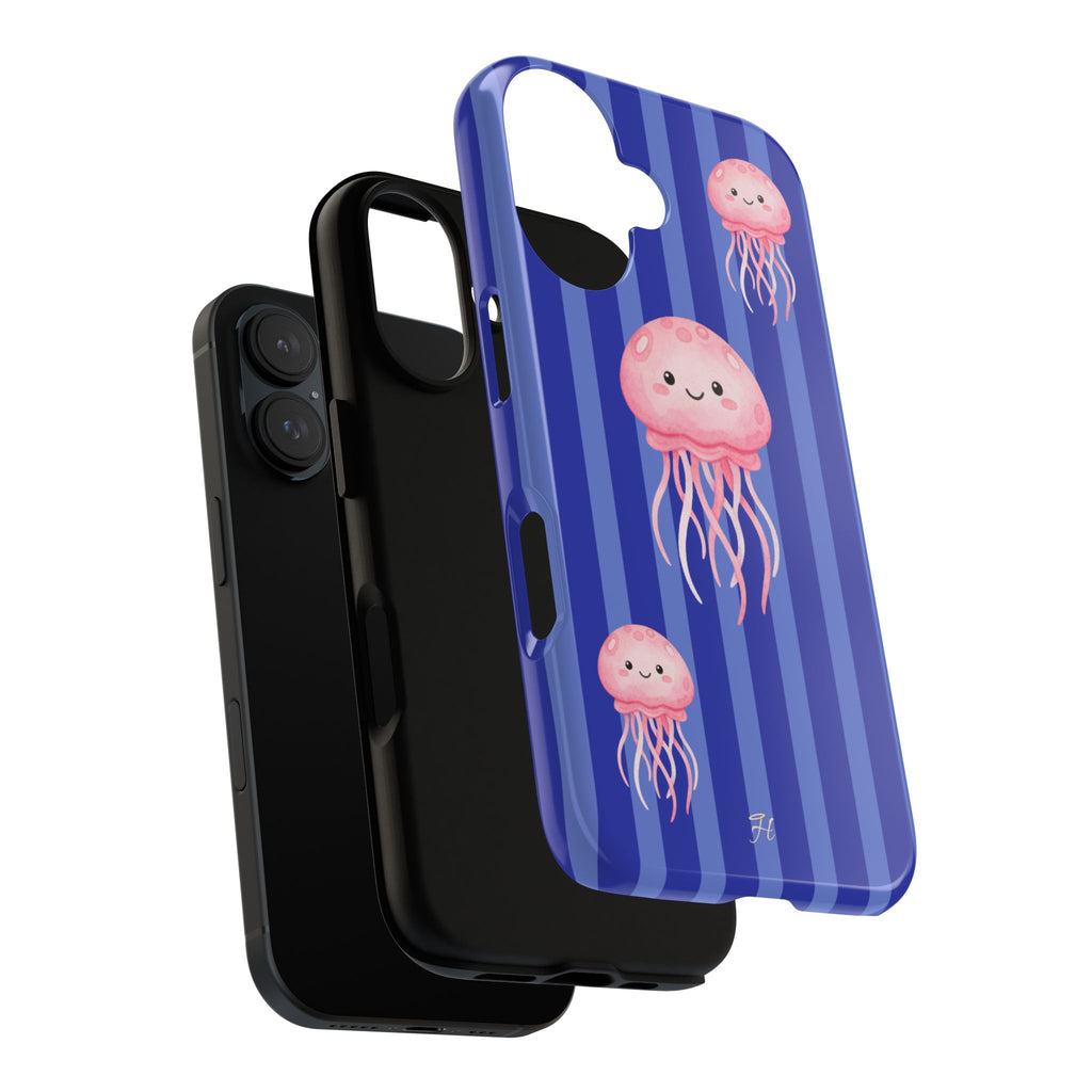 Pink Jellyfish Phone Case | Navy Blue Stripes - Halo Collective