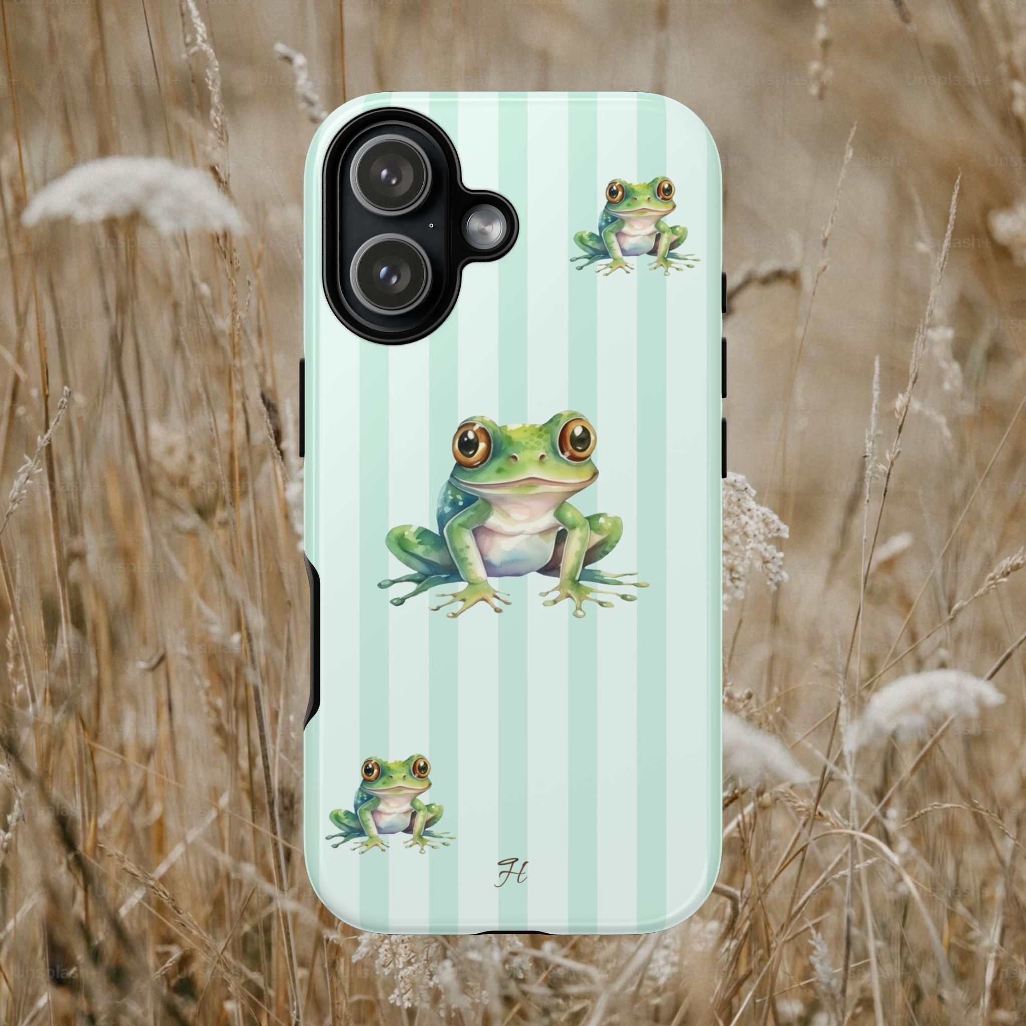 Green Frog Phone Case | Mint Green Stripes - Halo Collective