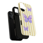 Purple Watercolor Butterflies Phone Case | Yellow Cream Stripes - Halo Collective