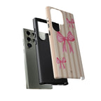 Pink Bows Phone Case | Brown Beige Stripes - Halo Collective