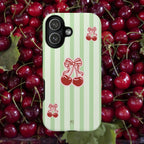 Cherry Bow Phone Case | Green Stripes