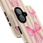 Pink Bows Phone Case | Brown Beige Stripes - Halo Collective