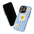 Daisy Stripe Tough Phone Case — Blue Floral Protective Cover - Halo Collective