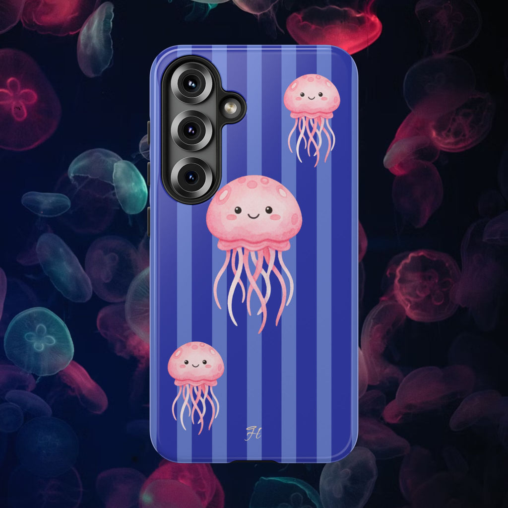 Pink Jellyfish Phone Case | Navy Blue Stripes - Halo Collective