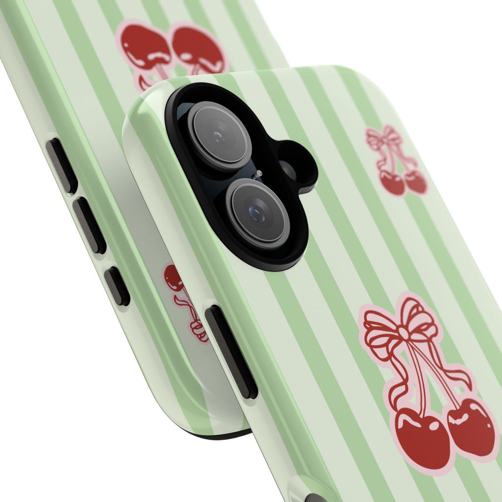 Cherry Bow Phone Case | Green Stripes