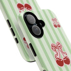 Cherry Bow Phone Case | Green Stripes