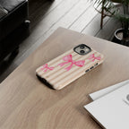 Pink Bows Phone Case | Brown Beige Stripes - Halo Collective