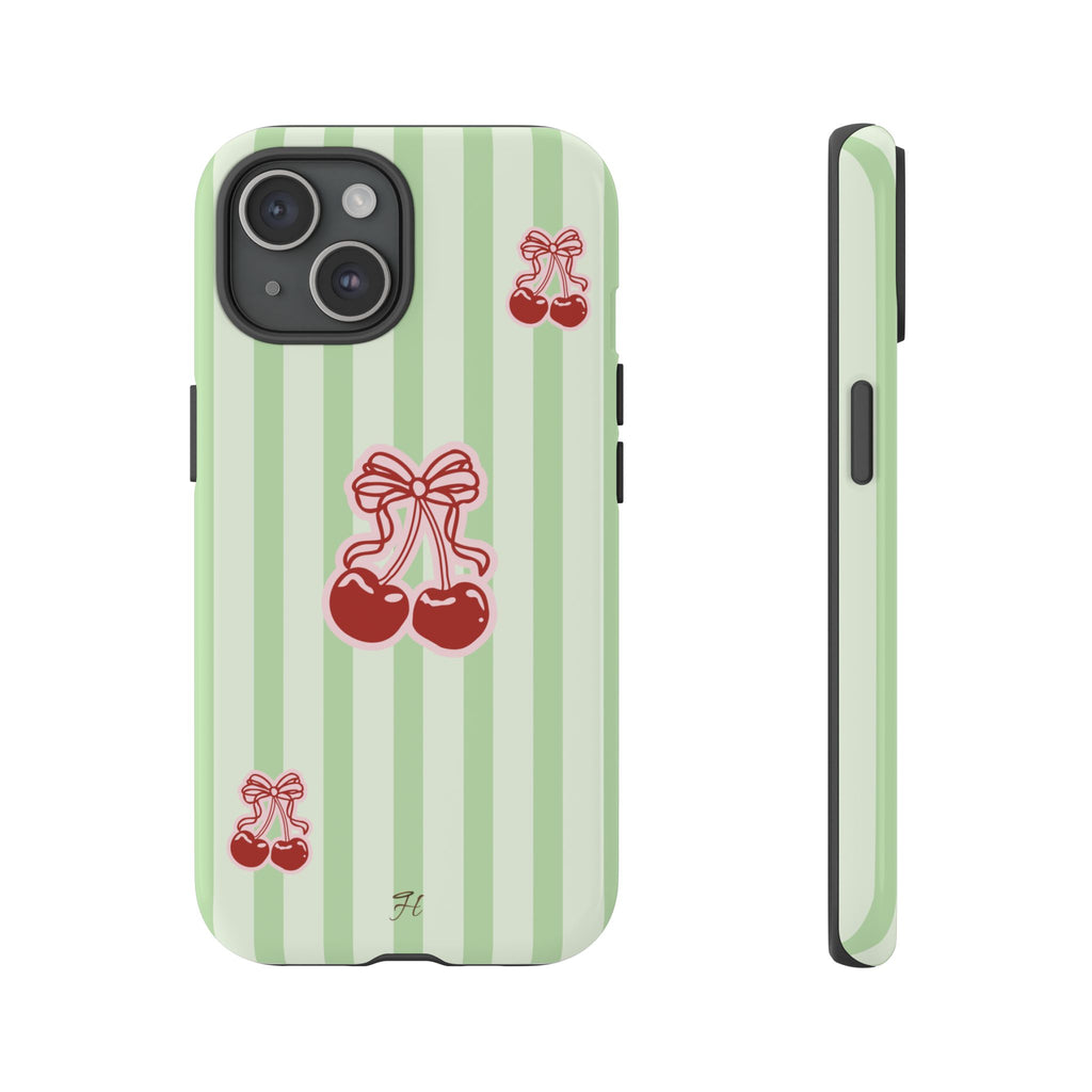 Cherry Bow Phone Case | Green Stripes