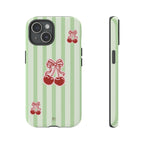 Cherry Bow Phone Case | Green Stripes