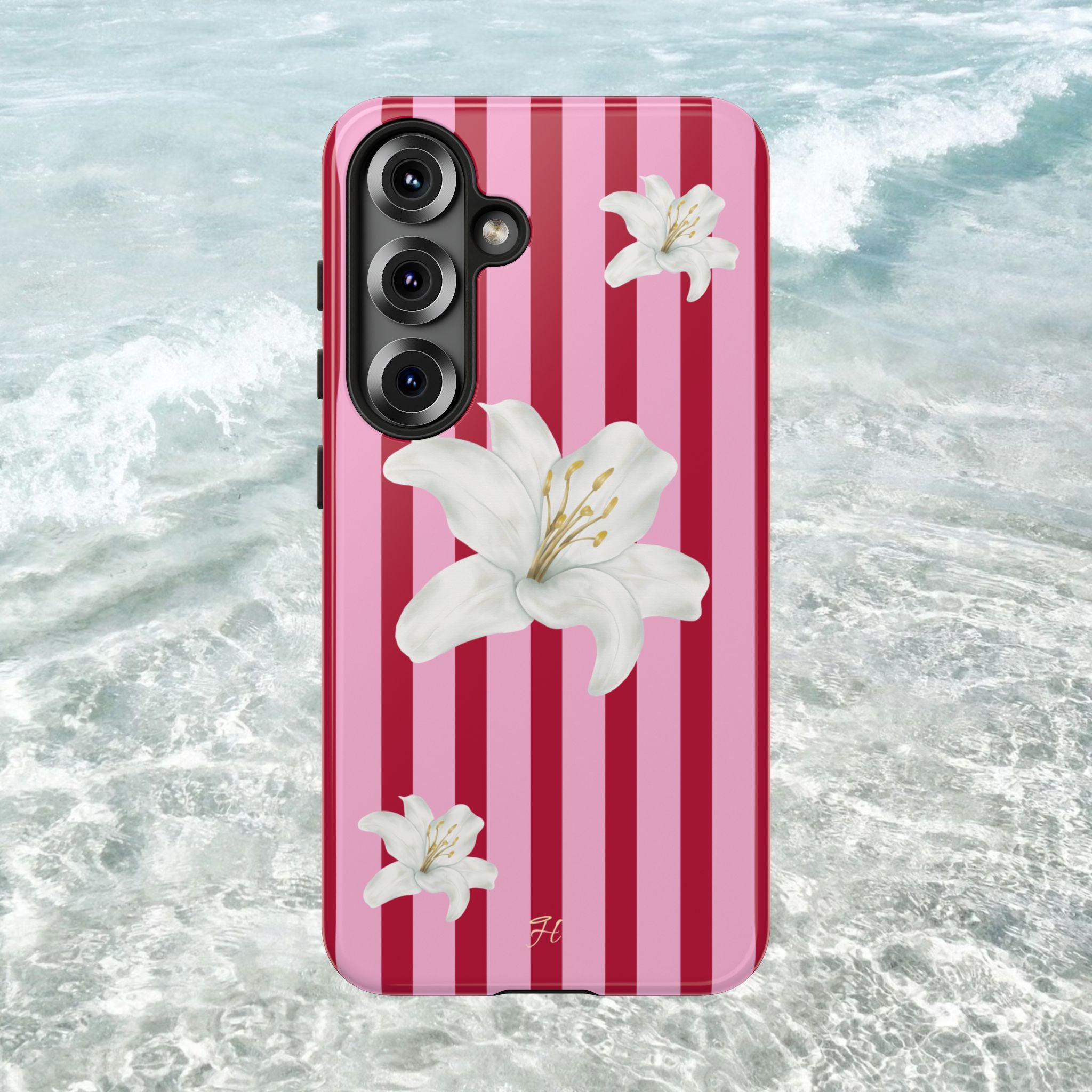 White Lily Phone Case | Cherry Stripes - Halo Collective