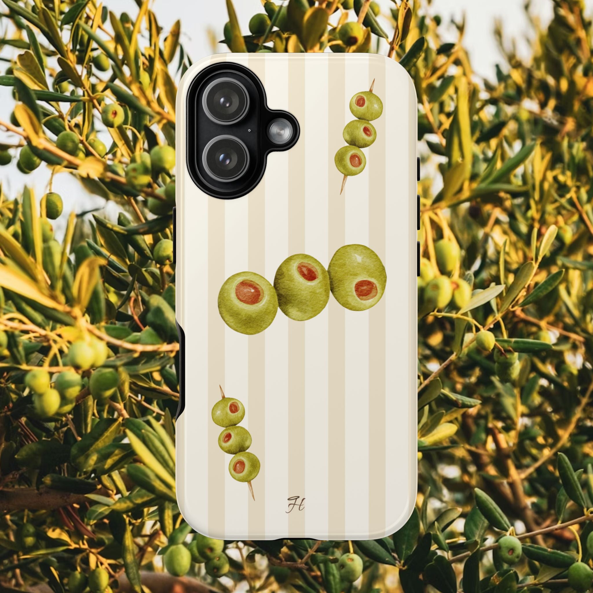 Olive Phone Case | Cream Stripes - Halo Collective