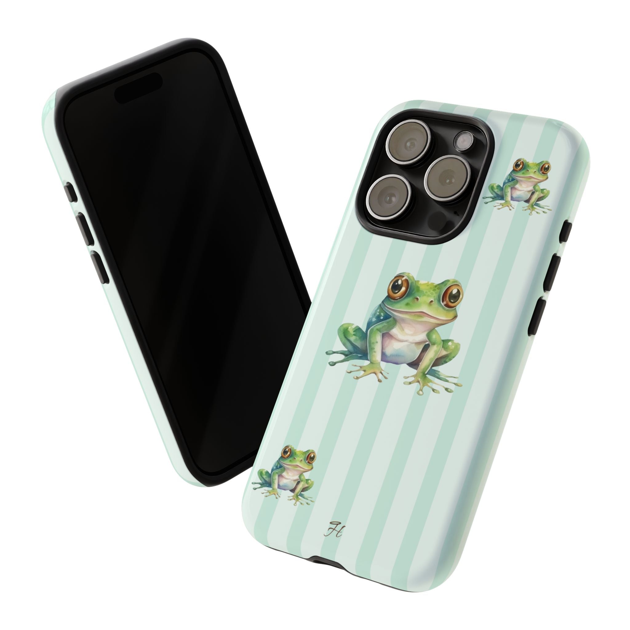 Green Frog Phone Case | Mint Green Stripes - Halo Collective