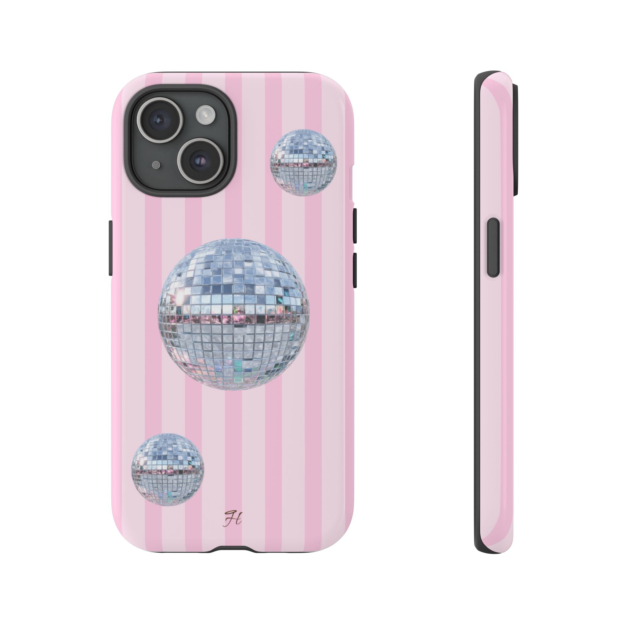 Disco Mirror Ball Phone Case | Pink Stripes - Halo Collective