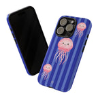 Pink Jellyfish Phone Case | Navy Blue Stripes - Halo Collective