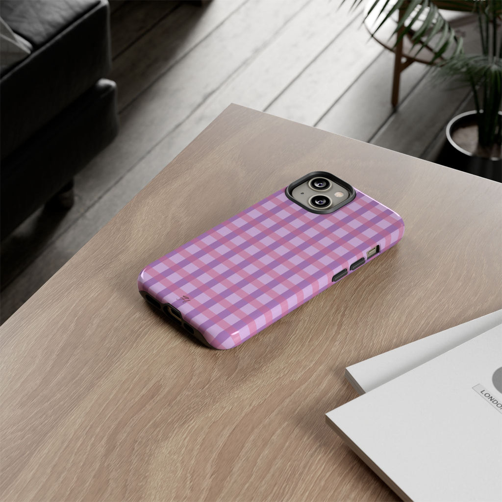 Lilac Purple Gingham Phone Case