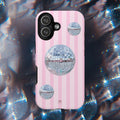 Disco Mirror Ball Phone Case | Pink Stripes - Halo Collective