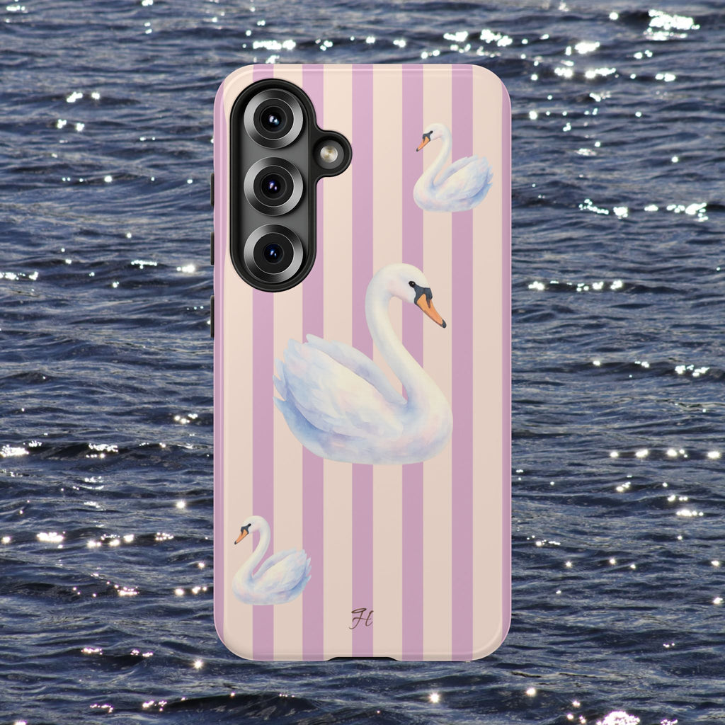 Swan Phone Case | Lilac Stripes - Halo Collective