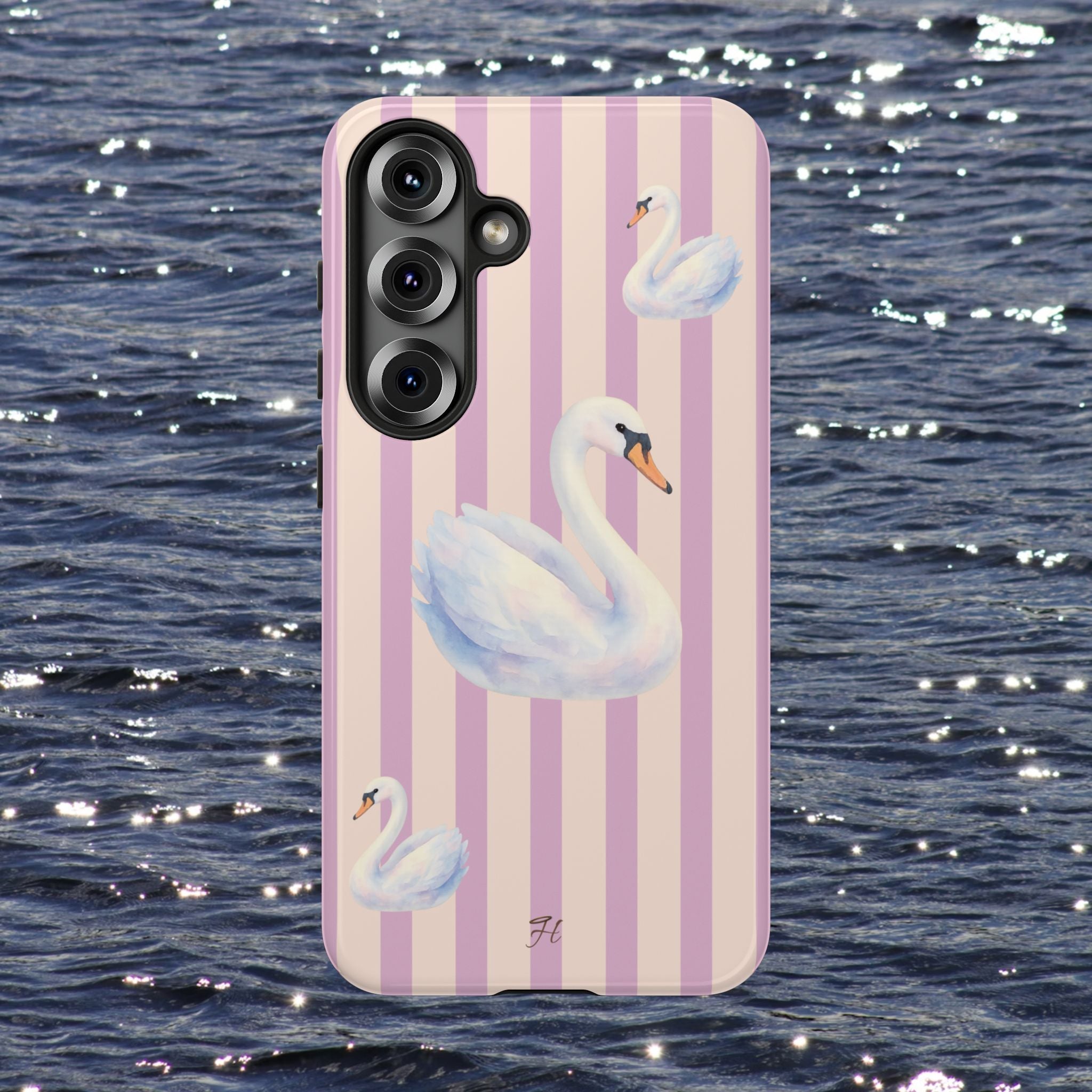 Swan Phone Case | Lilac Stripes - Halo Collective