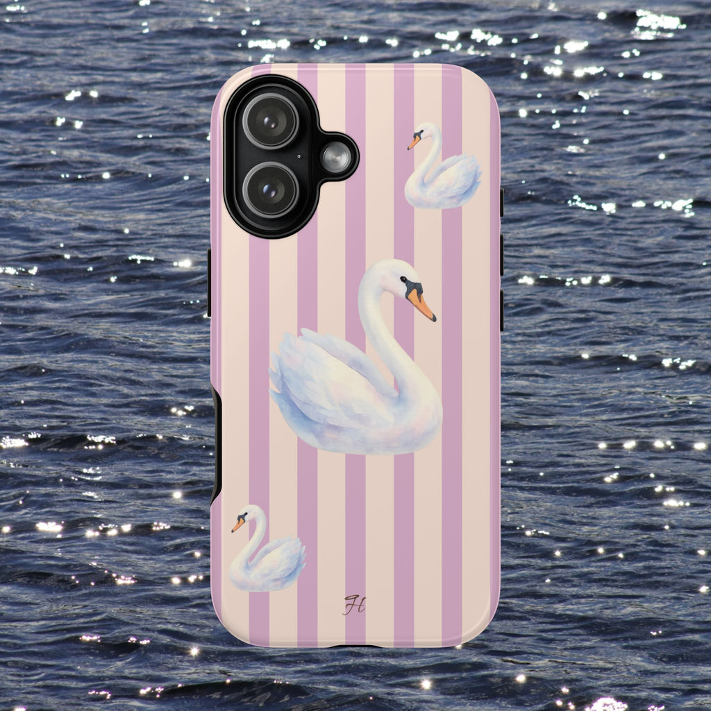 Swan Phone Case | Lilac Stripes - Halo Collective