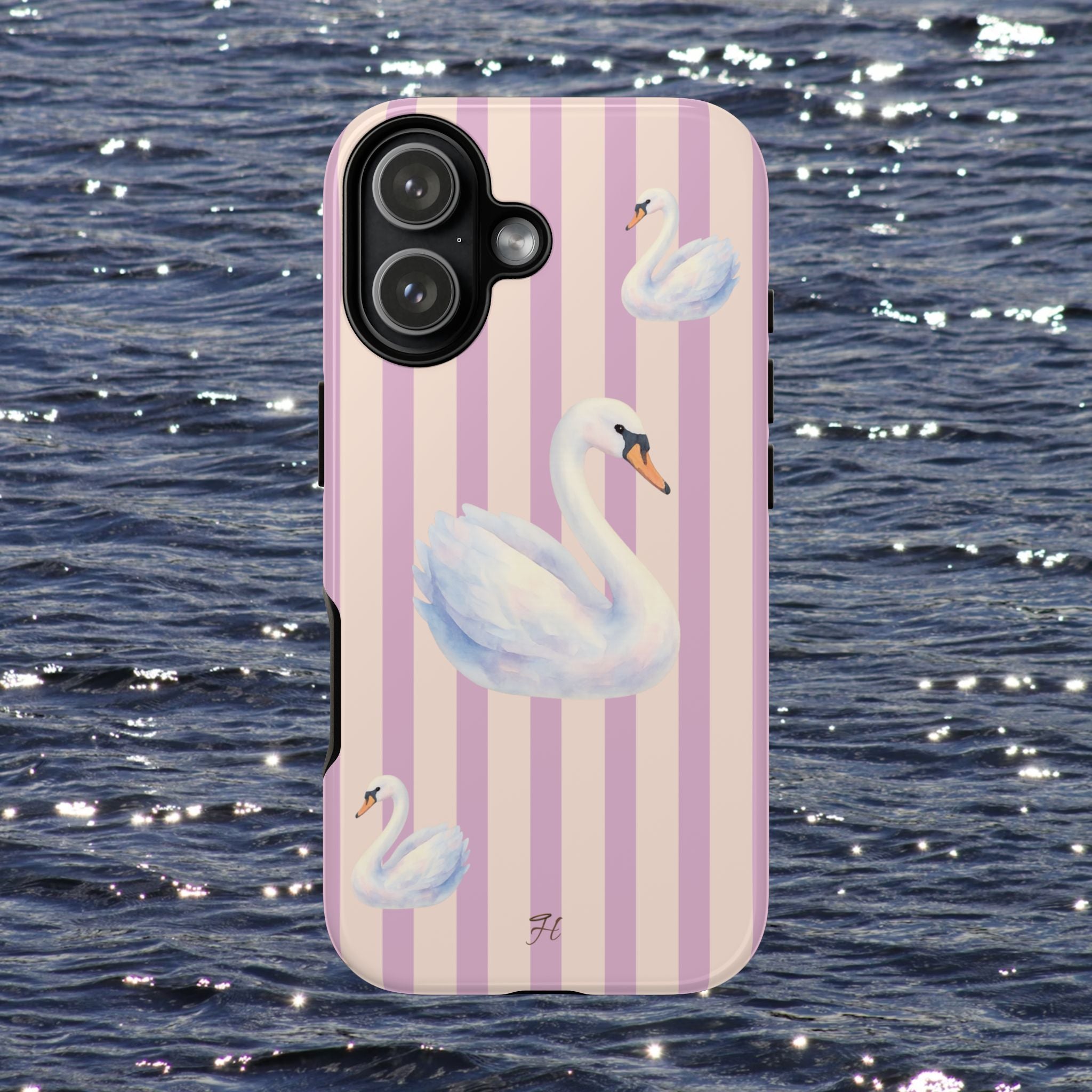 Swan Phone Case | Lilac Stripes - Halo Collective