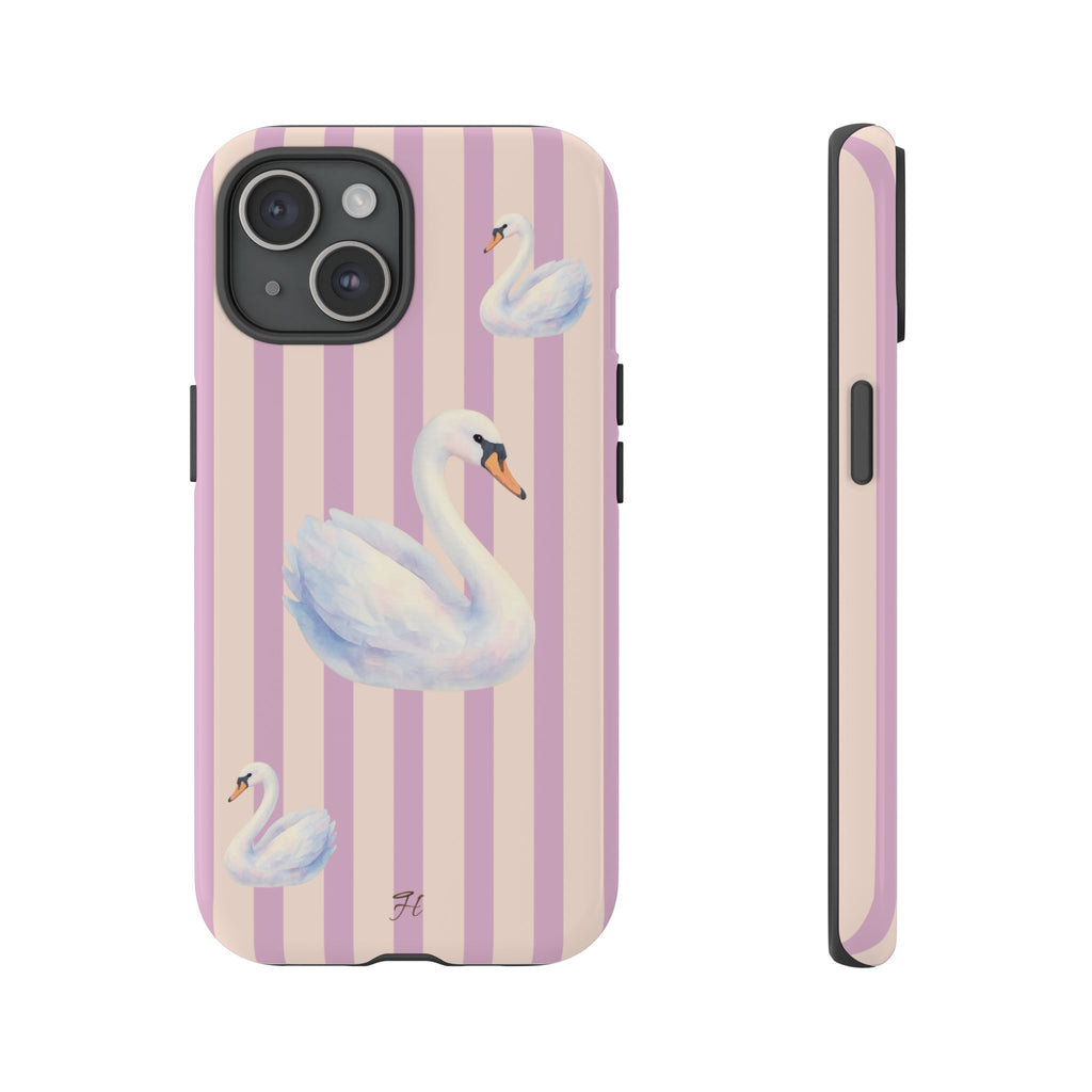Swan Phone Case | Lilac Stripes - Halo Collective